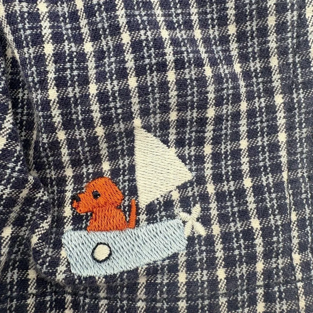 Vintage Gymboree Overall Boys 6-12 Months Blue Check Dog Sailboat Nautical
